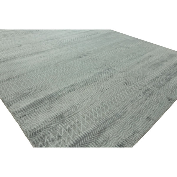 Orren Ellis Heacock Striped HandKnotted Wool Gray Area Rug Wayfair